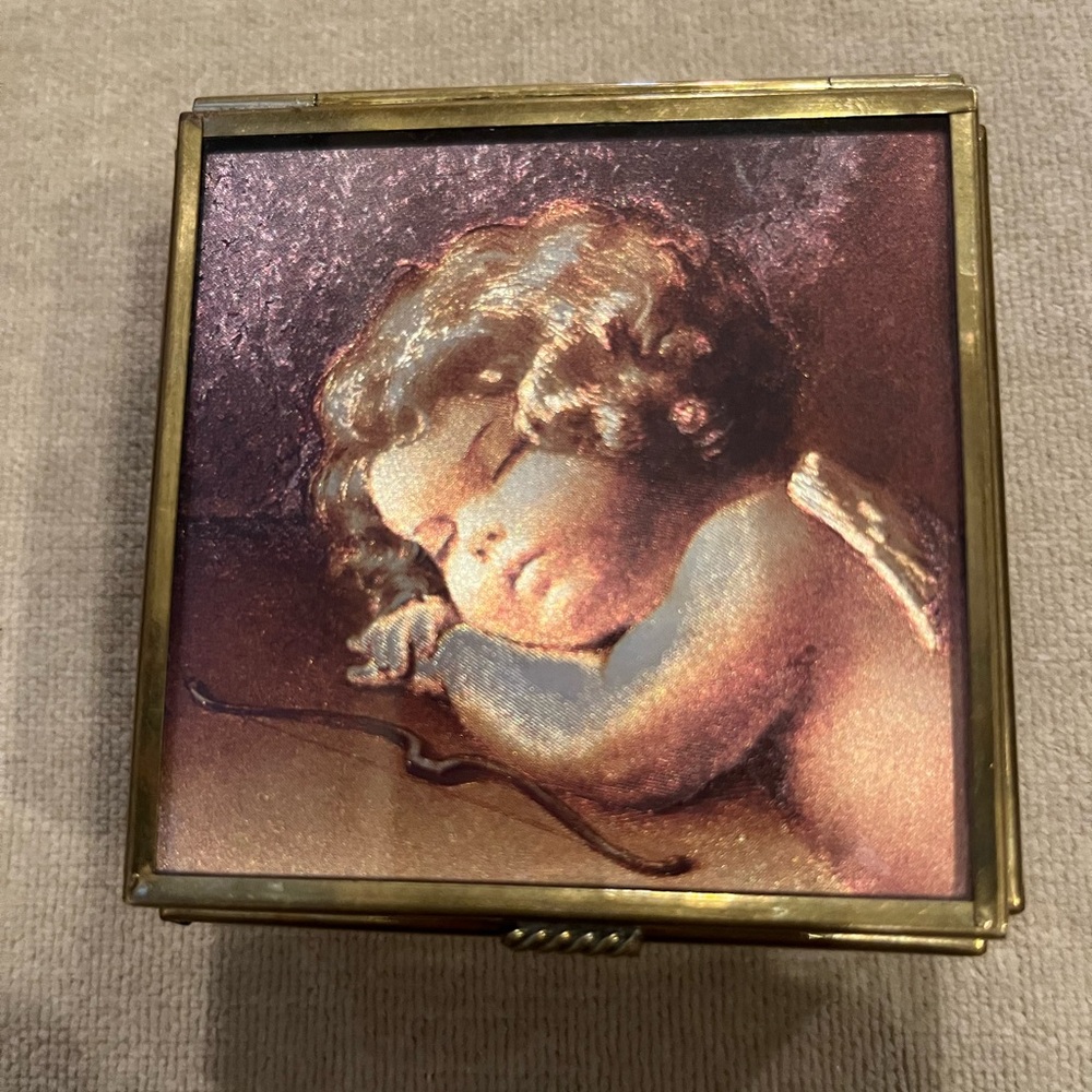 Enesco Corp Vintage Angel Trinket Jewelry Box Mirrored Mexico Hologram